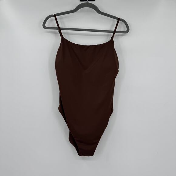 NWT Shade & Shore Dark Brown X Back One Piece Strappy Open Back Swimsuit Large - Picture 3 of 7